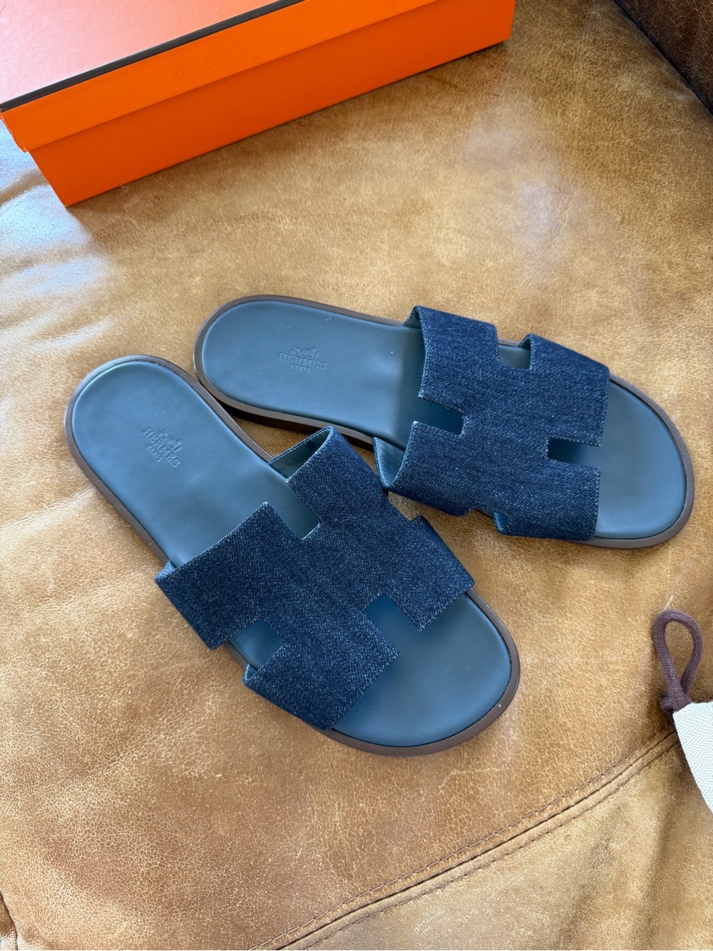 Hermes  Oran Denim Slide Sandals